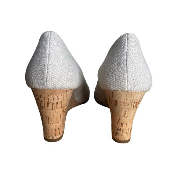 AEROSOLES Wedge Heels Size 9 Pumps Plum Tree Fabric Canvas Cork Heelrest Cream - Picture 9 of 10